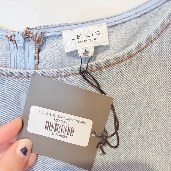 LE LIS Collection Light Denim Sleeveless Ruffle‎ Hem Drop Waist Dress Size L NEW - Picture 4 of 6